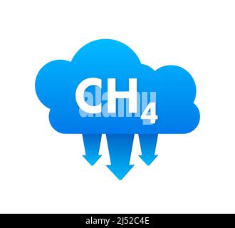 Metano, riduzione delle emissioni di gas CH4. Componente principale del gas naturale fossile. Illustrazione dello stock vettoriale. Illustrazione Vettoriale