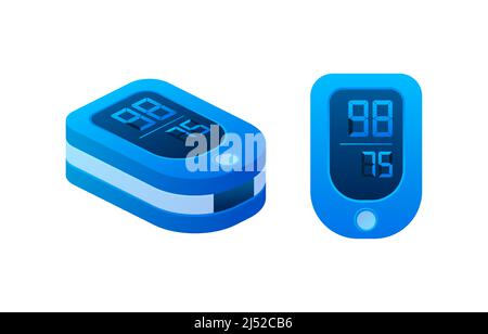 Ossimetro con valore normale. Assistenza sanitaria per il test di saturazione del sangue. Prevenzione del coronavirus. Illustrazione dello stock vettoriale. Illustrazione Vettoriale