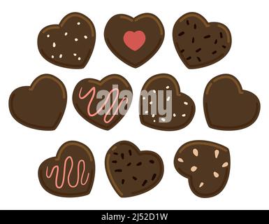 Delizioso cioccolato con diversi tipi di condimenti: Spolverini di caramelle, gelatina e cioccolato amaro. Design in stile e contorni piatti. Illustrazione Vettoriale