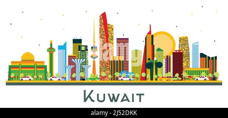 Skyline della città di Kuwait con edifici a colori isolati su White. Illustrazione vettoriale. Concetto di viaggio d'affari e di turismo con architettura moderna. Illustrazione Vettoriale