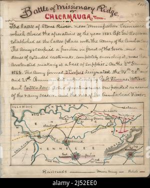 Pagina del diario di Robert Knox Sneden sulla battaglia di Missionary Ridge, Chickamauga, e la battaglia di Stones River nella guerra civile americana. Foto Stock