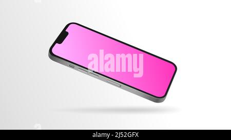 Smartphone Mockup con schermo sfumato rosa. Template modificabile, angolo diagonale. Illustrazione vettoriale Illustrazione Vettoriale