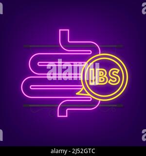 Sindrome dell'intestino irritabile IBS segni neon. Messaggi di stato relativi alla diagnosi IBS. Illustrazione dello stock vettoriale. Illustrazione Vettoriale