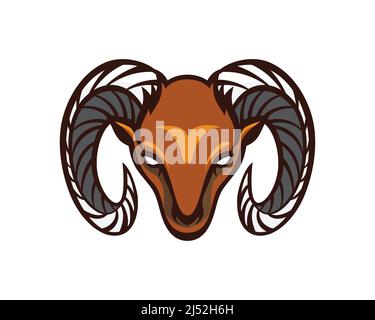 Bighorn Goat o Mountain Goat Head Mascot e Illustration Vector Illustrazione Vettoriale