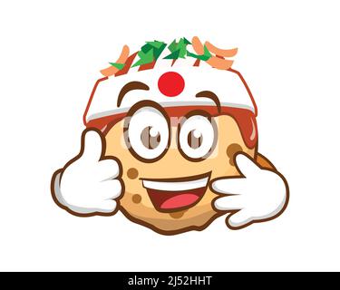 Takoyaki Cartoon personaggio con il vettore di illustrazione Gesture consigliato Illustrazione Vettoriale
