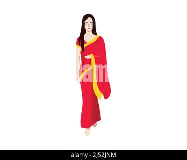 Dettaglio Indian Girl with Sari Dress Illustration Vector Illustrazione Vettoriale