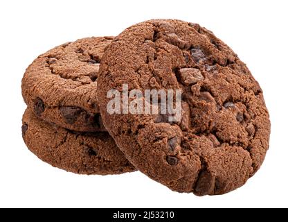 Biscotti al cioccolato isolati su sfondo bianco, profondità di campo piena Foto Stock