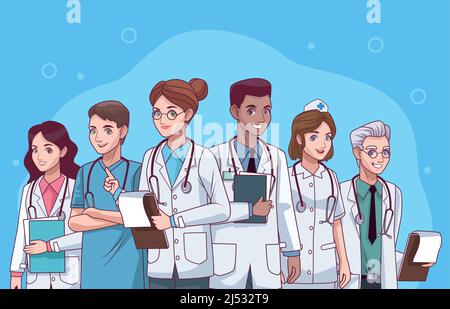sei medici professionisti Illustrazione Vettoriale