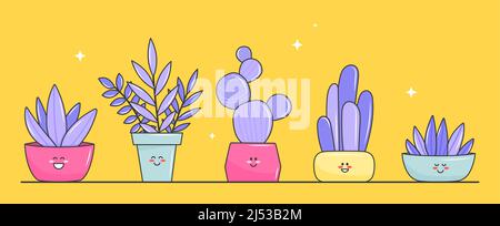 Divertente piante succulente set Illustrazione Vettoriale