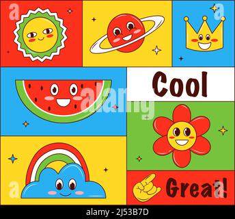 Poster retro groovy disegnato a mano Illustrazione Vettoriale