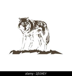Wolf Wild Animal Nature Wildlife Etching incisione Silhouette Illustrazione Vettoriale
