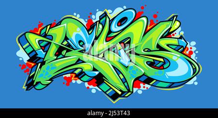 Verde e blu Abstract Word consente di utilizzare lo stile Graffiti Font Lettering Vector Illustration Template Illustrazione Vettoriale