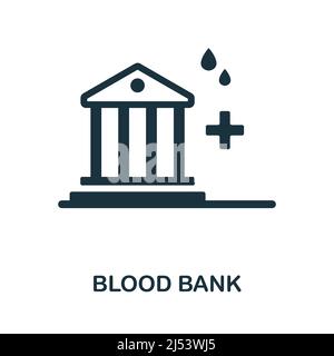 Icona piatta della banca del sangue. Segno colorato dell'elemento dal prelievo del trapianto. Flat Blood Bank segno icona per il web design, infografica e altro ancora. Illustrazione Vettoriale
