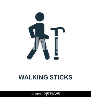 Icona bastoncini da passeggio. Icona monocromatica Simple Walking Sticks per modelli, web design e infografiche Illustrazione Vettoriale
