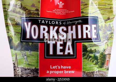 Tè dello Yorkshire. Confezione extra large da 600 bustine di tè isolate su bianco. Stafford, Regno Unito, 19 aprile 2022. Foto Stock