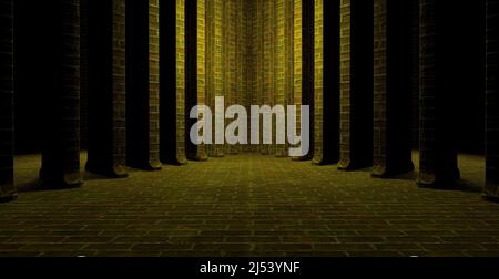 Scifi Fantasy seminterrato Hall illuminato Foresta Verde astratto sfondo concetto del futuro Foto Stock