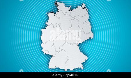 Germania 3D su sfondo blu e raggi circolari Foto Stock