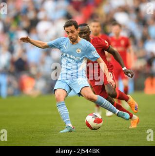 16 Aprile 2022 - Manchester City / Liverpool - Emirates fa Cup - Semifinale - Stadio di Wembley Bernardo Silva durante la semifinale della fa Cup contro Live Foto Stock