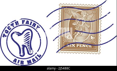 Tooth Fairy Letter Postage Postal Post Stamp Illustrazione Vettoriale