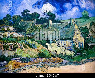 Case con tetto in paglia a Cordeville, Auvers-sur-Oise, Chaumes de Cordeville a Auvers-sur-Oise, Vincent van Gogh, 1890, Musee D'Orsay, Parigi, Francia, Europ Foto Stock