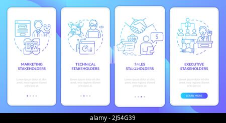Tipi di stakeholder schermata blu dell'app mobile onboarding Illustrazione Vettoriale