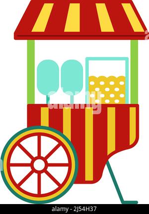 Stand Street food. Carretto rosso di carnevale di popcorn Illustrazione Vettoriale