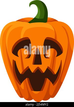 Zucca intagliata con faccia spooky. Lanterna tradizionale di ottobre Illustrazione Vettoriale