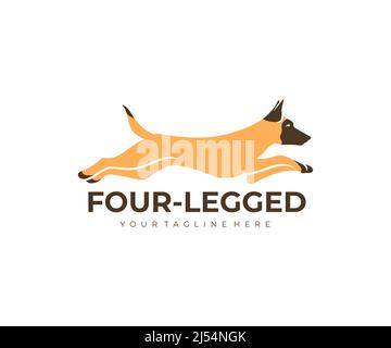 Cane, doggy, jumping dog, logo design. Animale, animale domestico, addestramento del cane ed addestratore del cane, disegno vettoriale ed illustrazione Illustrazione Vettoriale