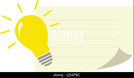 immagine della lampadina gialla accanto alla carta per appunti vuota,immagine stock Illustrazione Vettoriale