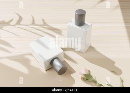 Due bottiglie di profumo fragranza mockup, isolato su bianco. 3d rendering. Foto Stock