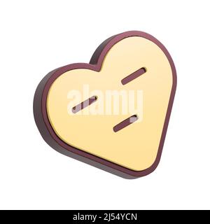 Emotionless cuore smiley viso 3D illustrazione. Cartoon cuore personaggio isolato su sfondo bianco. Foto Stock