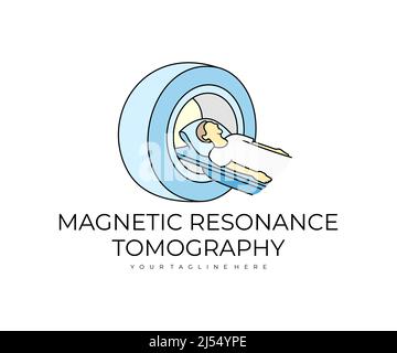 Macchina per risonanza magnetica, tomografia a risonanza magnetica, logo. Medicina, sanità, visita medica, disegno vettoriale e illustrazione Illustrazione Vettoriale