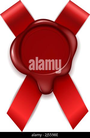 Nastro rosso sigillato in cera. Decorazioni realistiche certificate Illustrazione Vettoriale