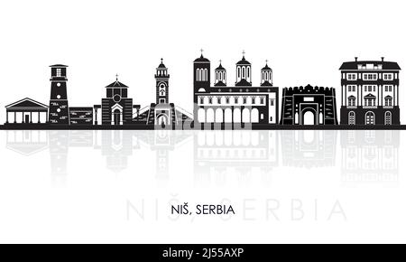 Silhouette Skyline panorama della città di Nis, Serbia - illustrazione vettoriale Illustrazione Vettoriale