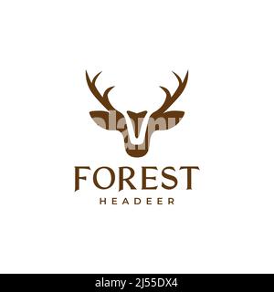 testa di cervo maschio con logo corno disegno vettoriale simbolo grafico icona illustrazione idea creativa Illustrazione Vettoriale