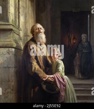 Il Beggar cieco dell'artista belga Josephus Laurentius Dyckmans (1811-1888), olio su mogano, 1853 Foto Stock