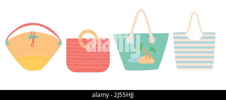 Set estivo di borse colorate, flat design vettoriale Illustrazione Vettoriale