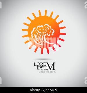 illustrazione di sun e WAVE Vector icona Logo Template design Illustrazione Vettoriale