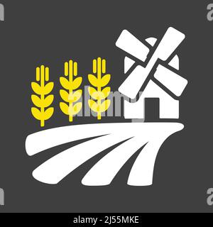 Campo con un mulino a vento e le orecchie di glifo di grano icona. Cartello agricoltura. Simbolo grafico per la progettazione del sito Web, il logo, l'app, l'interfaccia utente. Illustrazione vettoriale, EPS10 Illustrazione Vettoriale