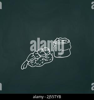 Gamberetti con salsa sottili linee bianche su uno sfondo textural scuro - illustrazione Vector Illustrazione Vettoriale