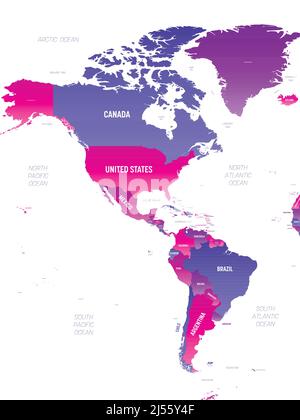 Americhe Mappa politica dettagliata con le scuderie Illustrazione Vettoriale