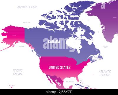 Nord America Mappa politica dettagliata con le labili Illustrazione Vettoriale