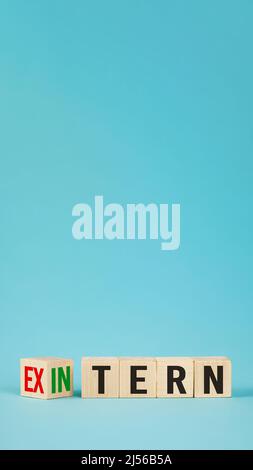 Esterno ed interno su cubi, dadi o blocchi di legno che mostrano t Foto Stock