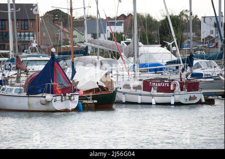 barche ormeggiate al lowestoft cruising club oulton broad suffolk inghilterra Foto Stock