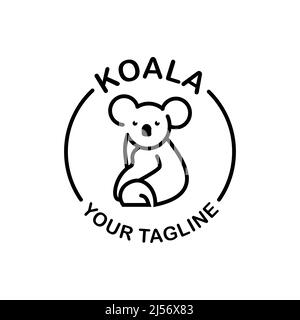 Logo creativo e icona koala in stile mono, simbolo, emblema di design Illustrazione Vettoriale
