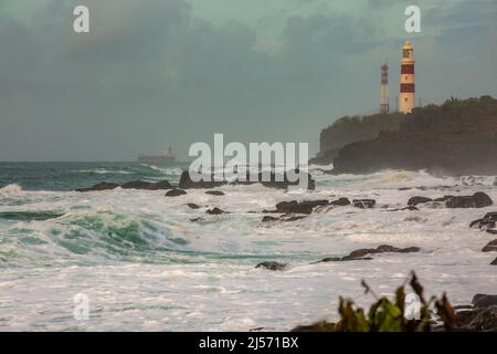 Il Faro di Albion, altrimenti conosciuto come il Faro di Pointe aux Caves durante il ciclone tropicale, Batsiri nell'isola di Mauritius. Foto Stock