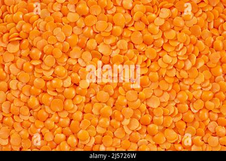Primo piano con lenticchie rosse. Foto Stock