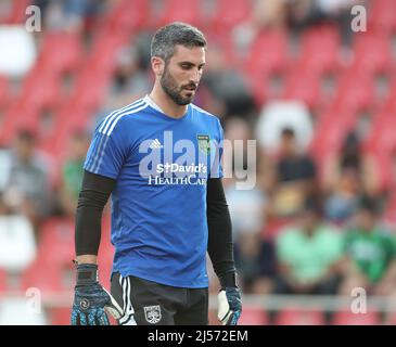 20 aprile 2022: Il portiere di Austin FC Andrew Tarbell (31) si riscalda prima dell'inizio di una partita della U.S. Open Cup tra San Antonio FC e Austin FC il 20 aprile 2022 a San Antonio, Texas. (Credit Image: © Scott Coleman/ZUMA Press Wire) Foto Stock