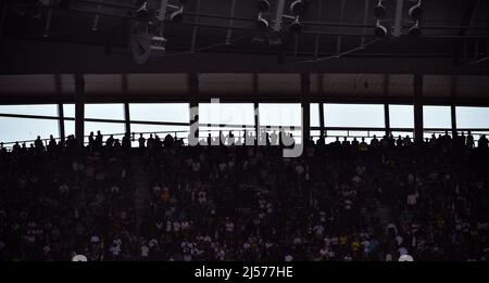 Tifosi al Tottenham. Hotspur Stadium, Londra, Regno Unito - 16th aprile 2022 - solo per uso editoriale. Nessun merchandising. Per le immagini Football si applicano restrizioni fa e Premier League inc. Nessun utilizzo di Internet/cellulare senza licenza FAPL - per i dettagli contattare Football Dataco Foto Stock