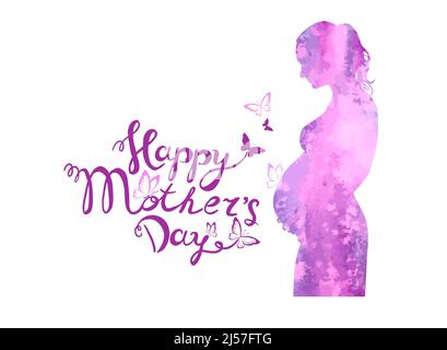 Testo migliore della mamma. Silhouette di una donna incinta in acquerello. Buona Festa della mamma. Illustrazione vettoriale Illustrazione Vettoriale
